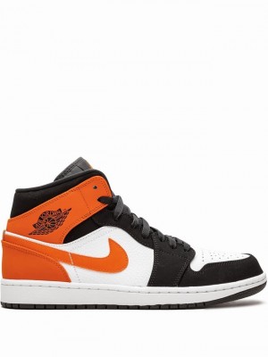 Air Jordan 1 Nike Mid Hombre Blancas Negras Naranjas | HWZ-897516