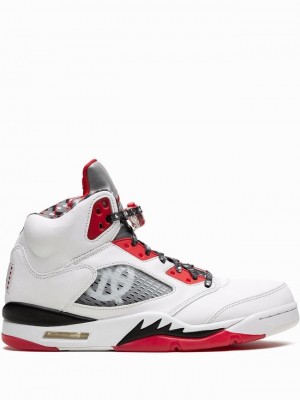 Air Jordan 5 Nike Retro Q54 Hombre Blancas Rojas | NMQ-317968