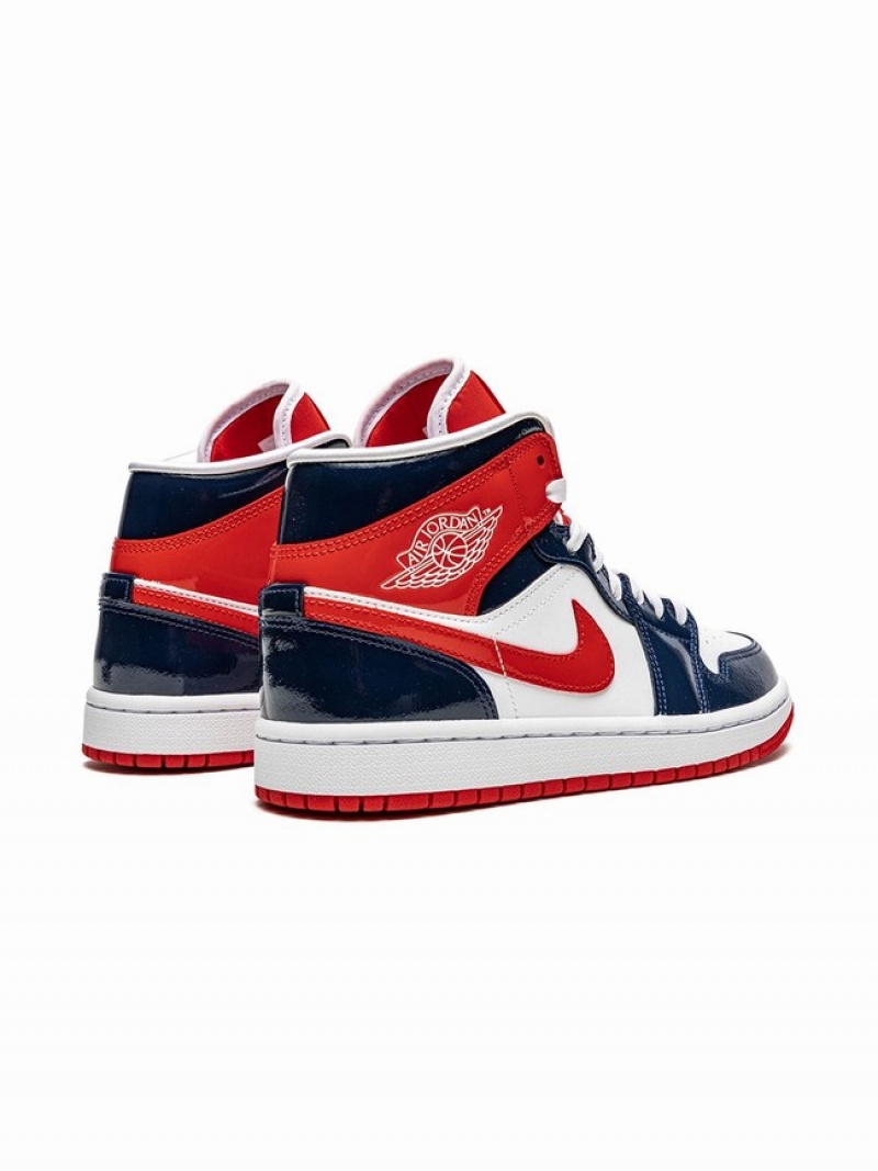 Air Jordan 1 Nike Mid Mujer Blancas Azules Rojas | XQZ-721839